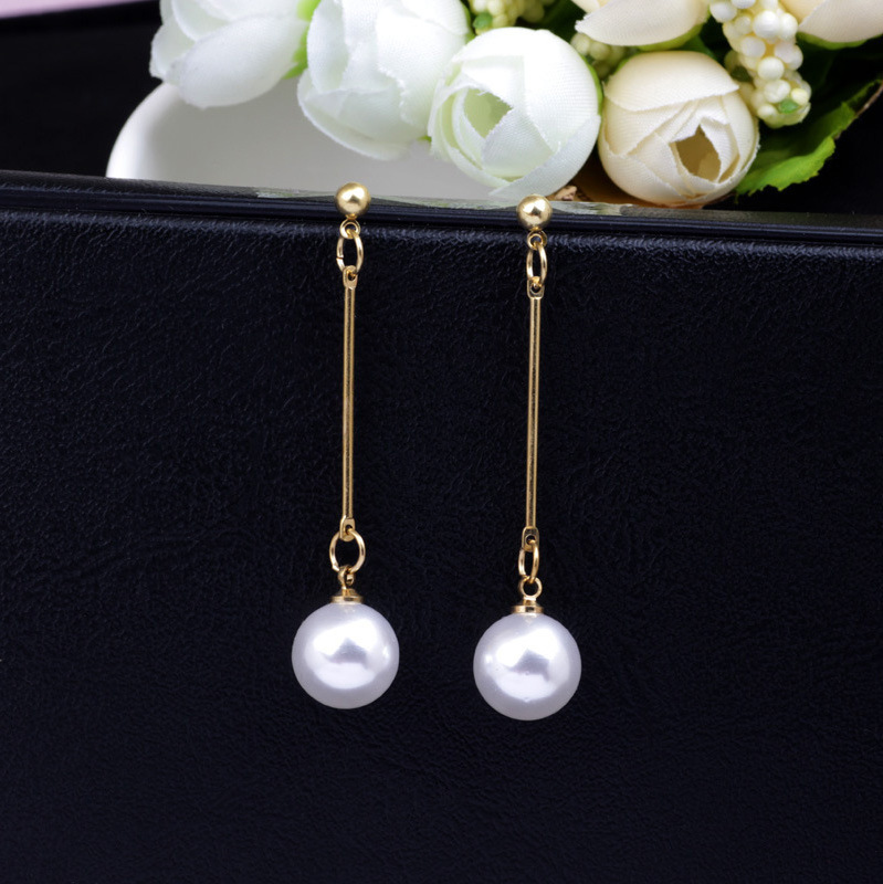 gem stone custom Fashion Jewelry simplicity personality Long tassel white pearl earrings for women