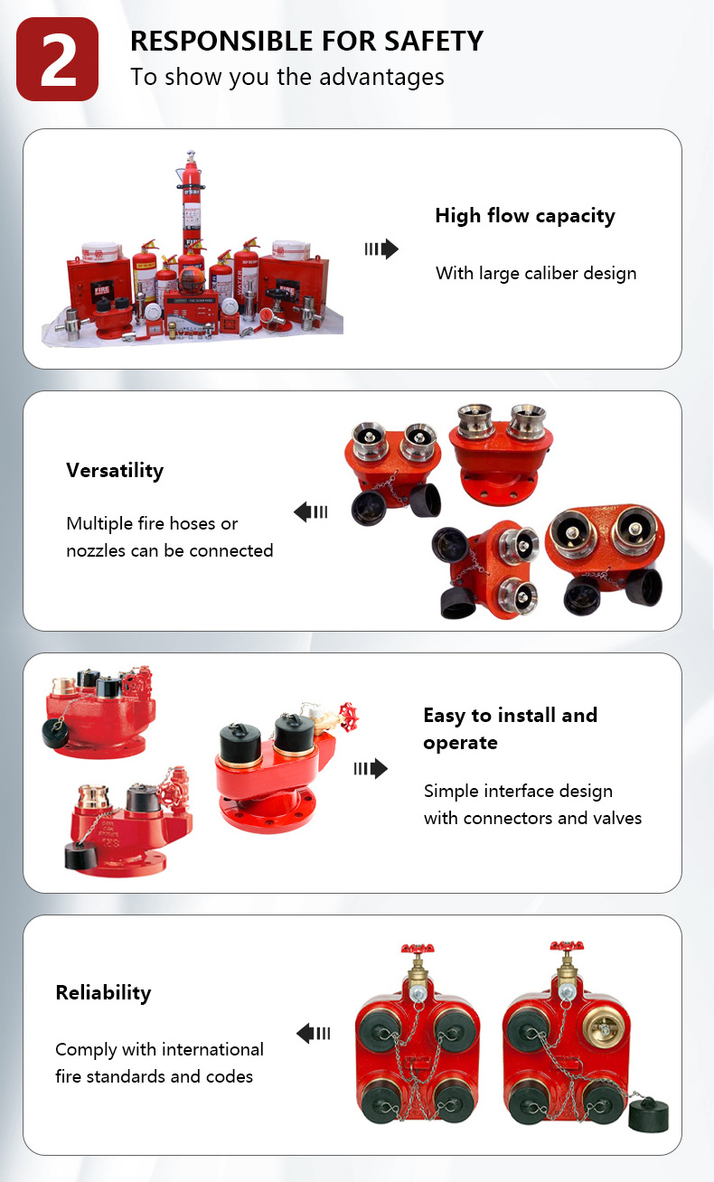 Ductile Iron 2.5 Inch Inlet Fire Valve 2 Way 4 Way Breeching Inlet Valve For Fire Fighting