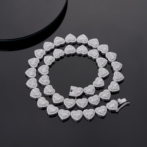 Iced Out 925 Silver Moissanite Necklace Hip Hop Jewelry 12mm Heart Shape Cz Moissanite Tennis Necklace Chain