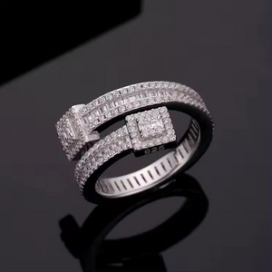 Hiphop Jewelry Waterproof Tarnish Icy Iced Out Baguette Diamond Eternity Fashion Jewelry Adjustable Brass Rings For Men