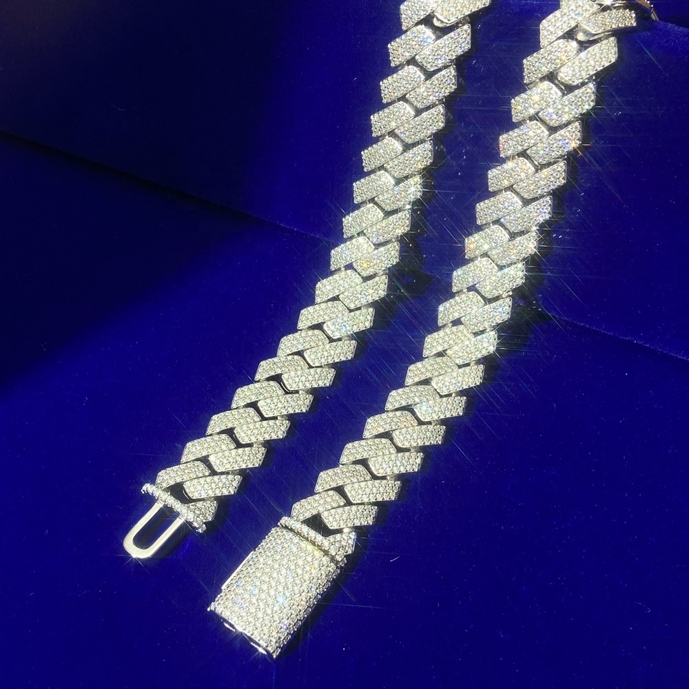 Hip Hop Price 925 Real Gold 12Mm Ice Chain Moissanite 3 Row Diamond 24K Cuban Link Chains For Man