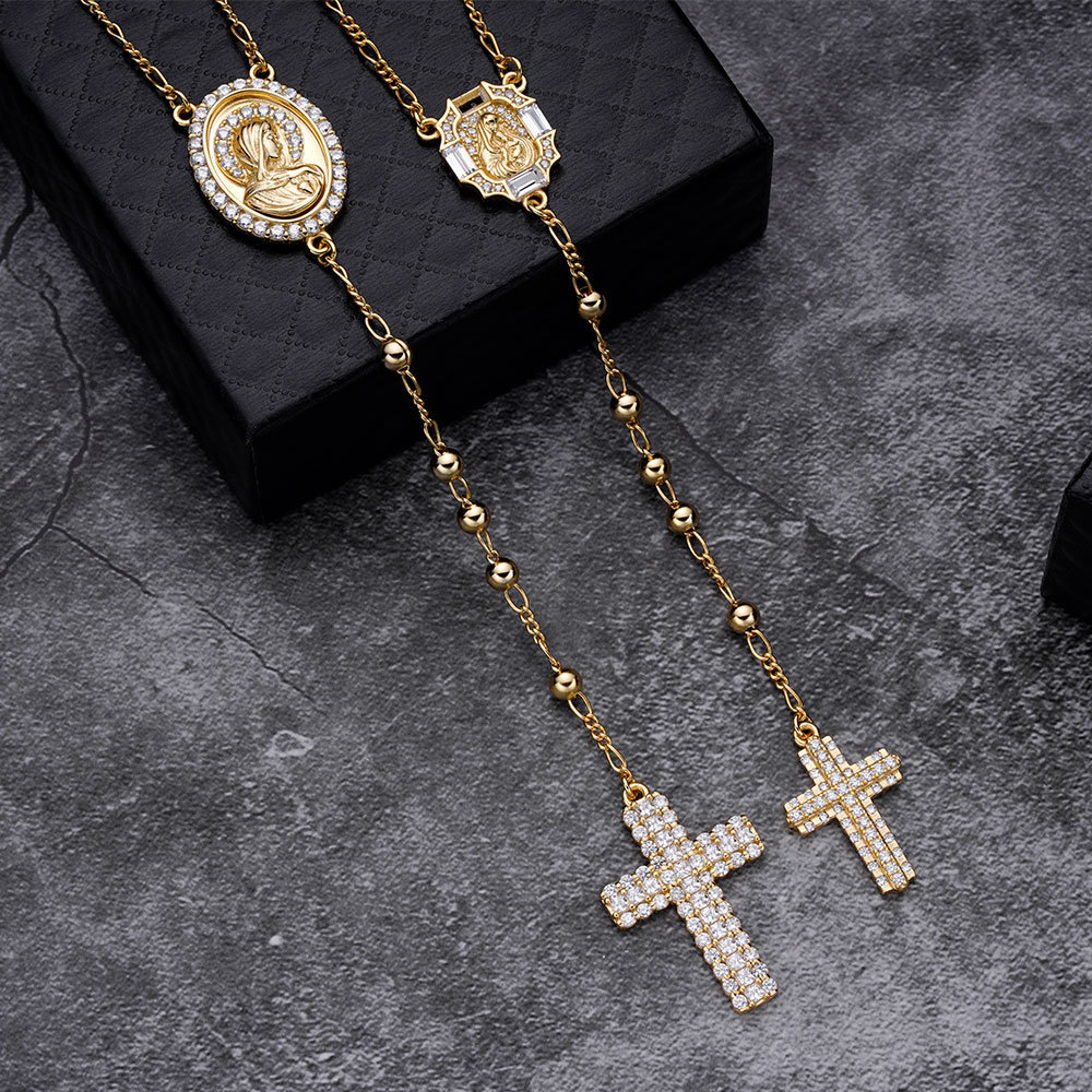 14k gold filled silver 925 big cross adjustable rosary chains necklace