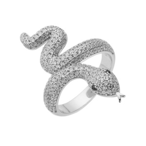 Men's hip hop jewelry design iced out cz diamond silver 925 white gold color snake rings