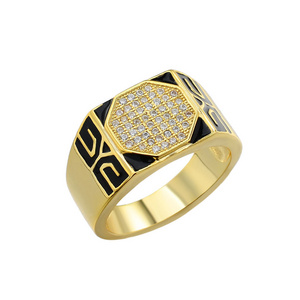 retro design cubic zirconia stone oil painting men 21k gold jewelry 925 silver ring for men