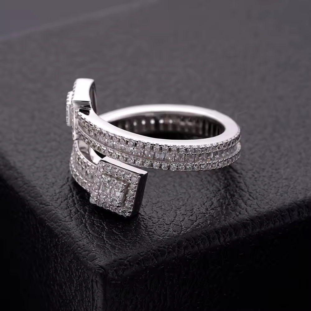 Hiphop Jewelry Waterproof Tarnish Icy Iced Out Baguette Diamond Eternity Fashion Jewelry Adjustable Brass Rings For Men