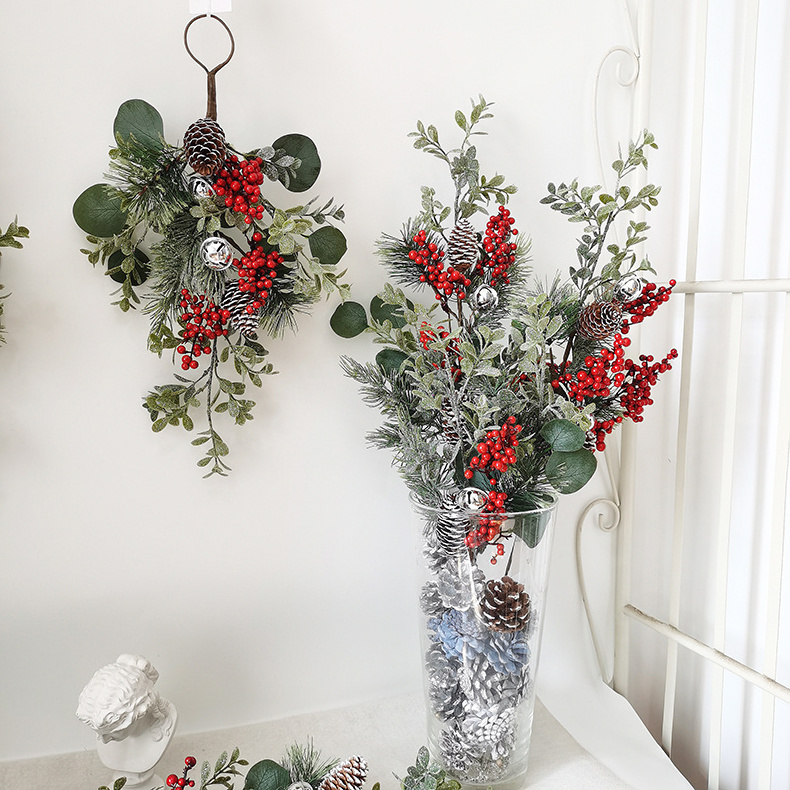 Christmas decoration supplies artificial Christmas berry picks Christmas tree plastic red berries pine needle branch