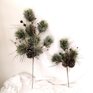 51CM Christmas tree decoration spray artificial pine needle with bell and snow plastic artificial pine needles branch