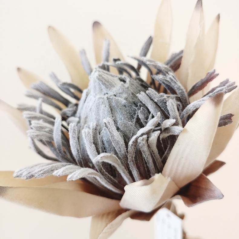 New arrival real touch flocked artificial flower giant protea cynaroides wedding fake flower