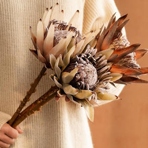 New arrival real touch flocked artificial flower giant protea cynaroides wedding fake flower