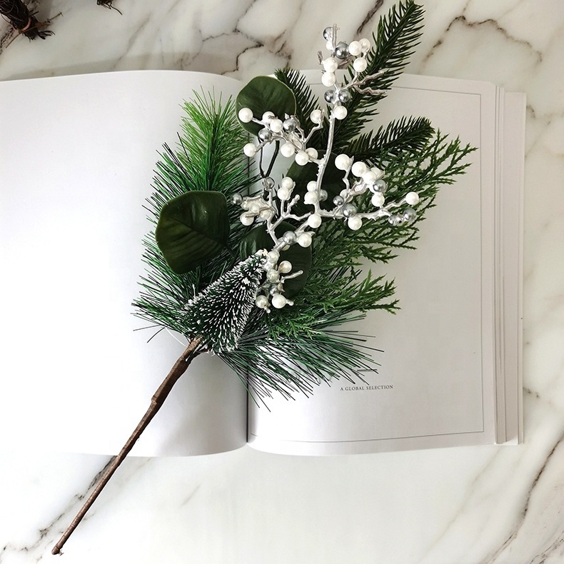 Christmas picks and sprays artificial 44CM white berry pine needle spray decorative Christmas tree picks