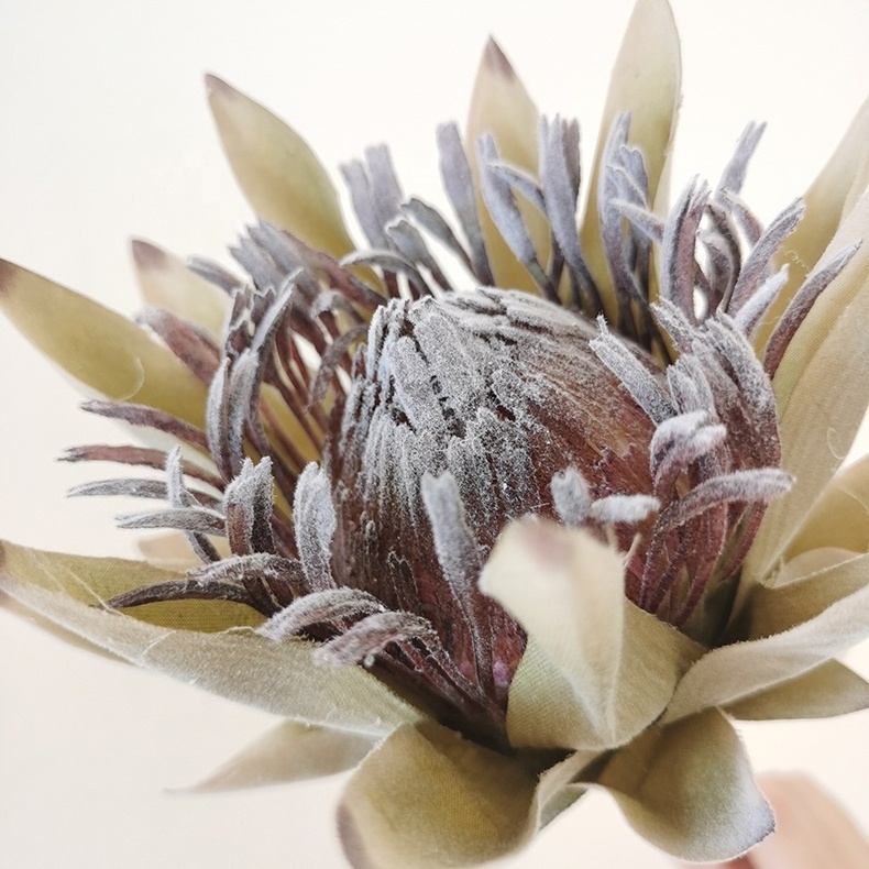 New arrival real touch flocked artificial flower giant protea cynaroides wedding fake flower