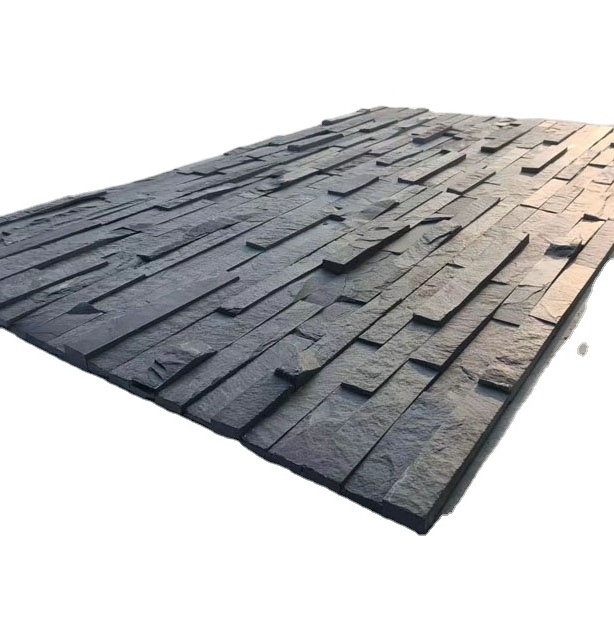 Natural Stone Veneer Stacked Ledger Panel Black Slate Cultural Stone Wall Cladding Wall Tile Panel