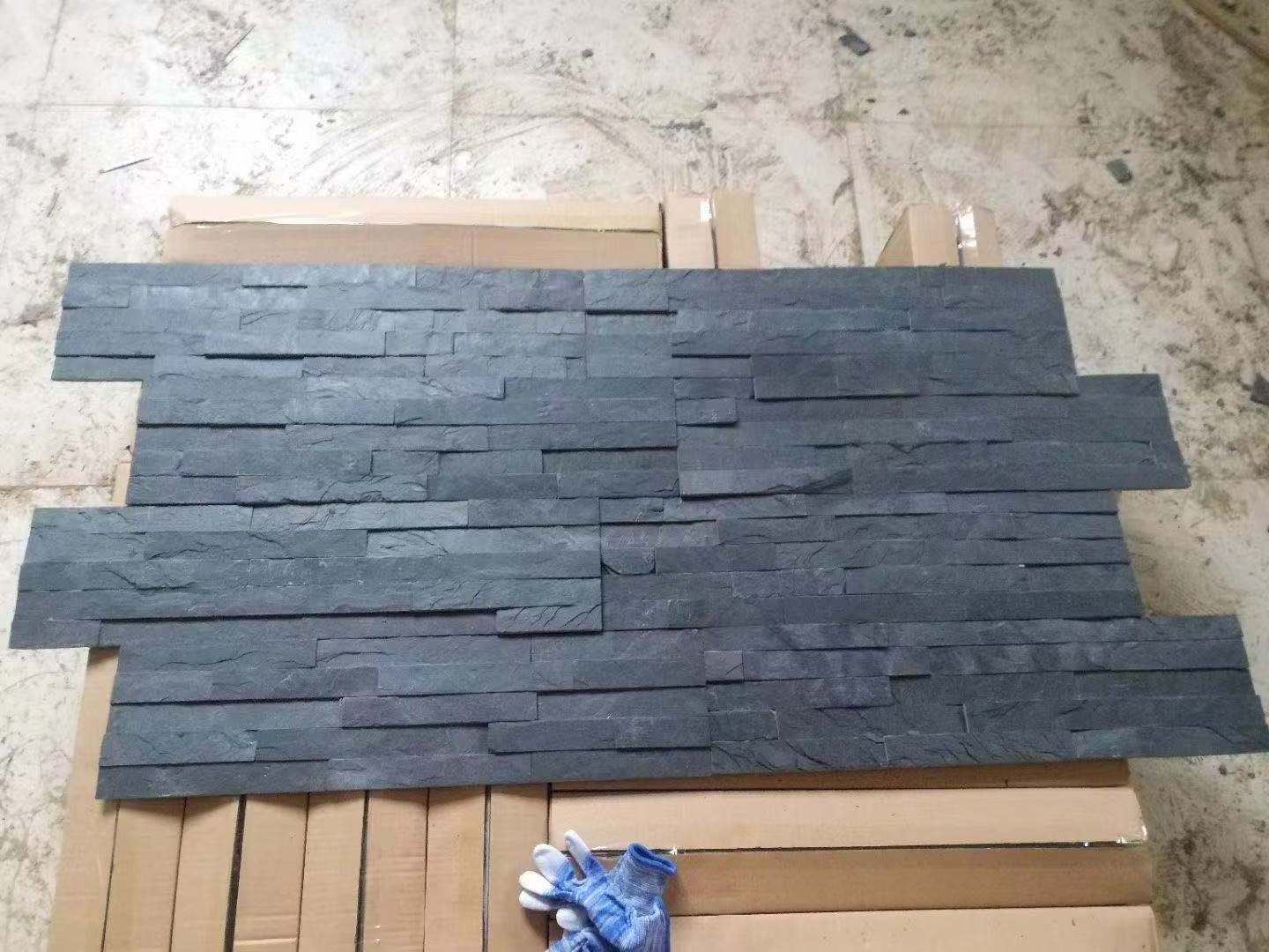 Natural Stone Veneer Stacked Ledger Panel Black Slate Cultural Stone Wall Cladding Wall Tile Panel