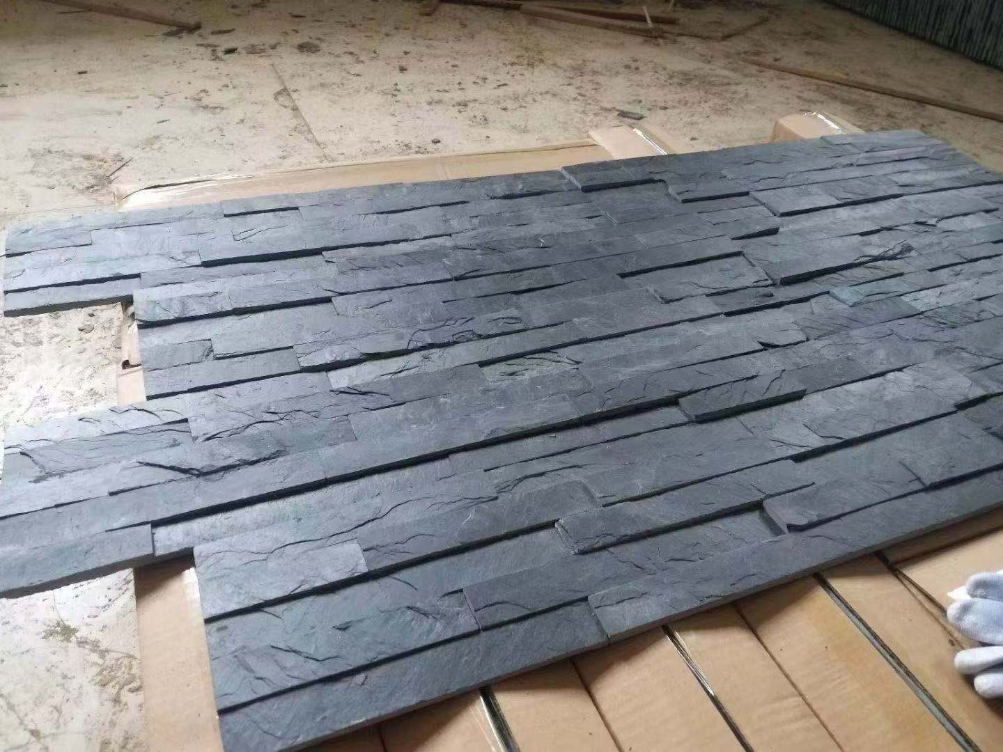 Natural Stone Veneer Stacked Ledger Panel Black Slate Cultural Stone Wall Cladding Wall Tile Panel