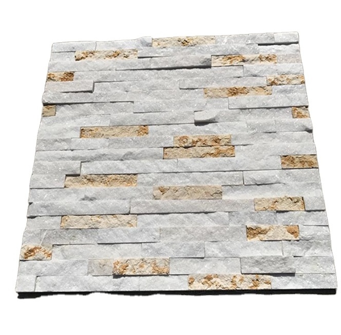 cheap natural white and yellow quartz stone slate culture stone veneer sheet for interior exterior wall cladding wall panel