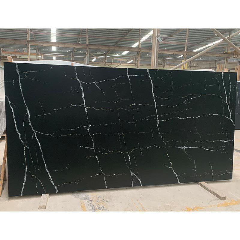 Black Quartz With White Veins Slab for Countertops