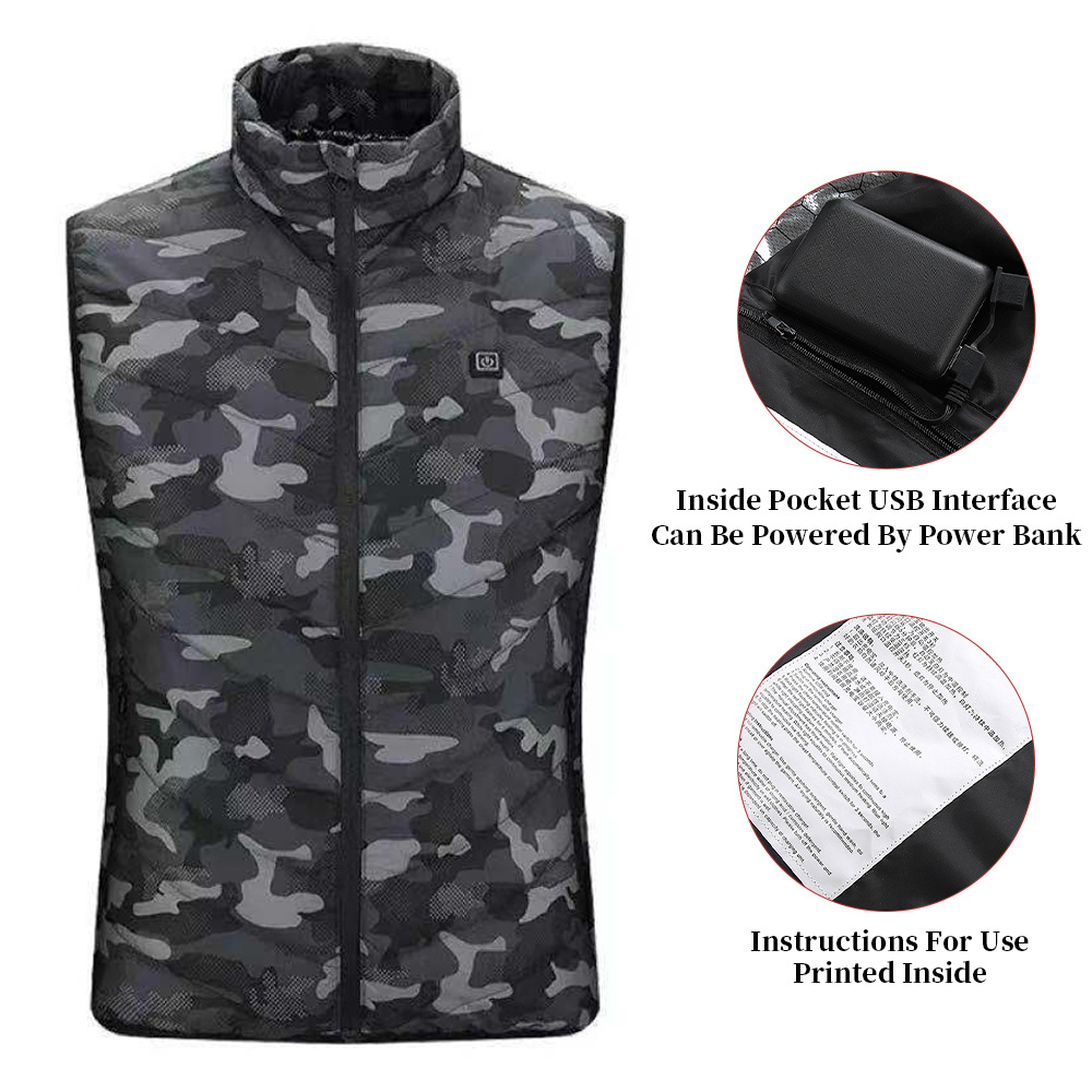 USB 5V Battery Powered 100% Polyester Winter Windproof Sleeveless Padding Waistcoat Electronic Heated Pyretic Vest