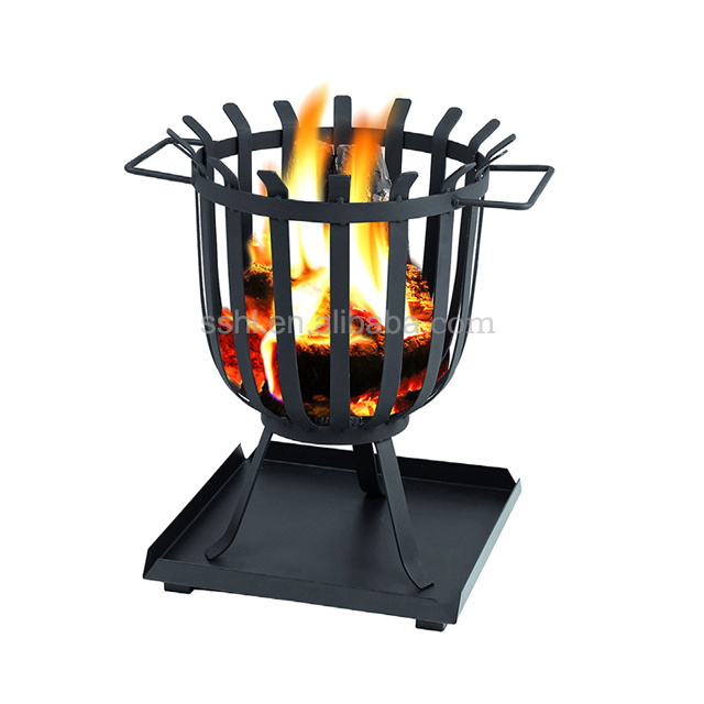 Factory Outdoor Round Steel Fire Basket Wood Firepit With Ash Tray