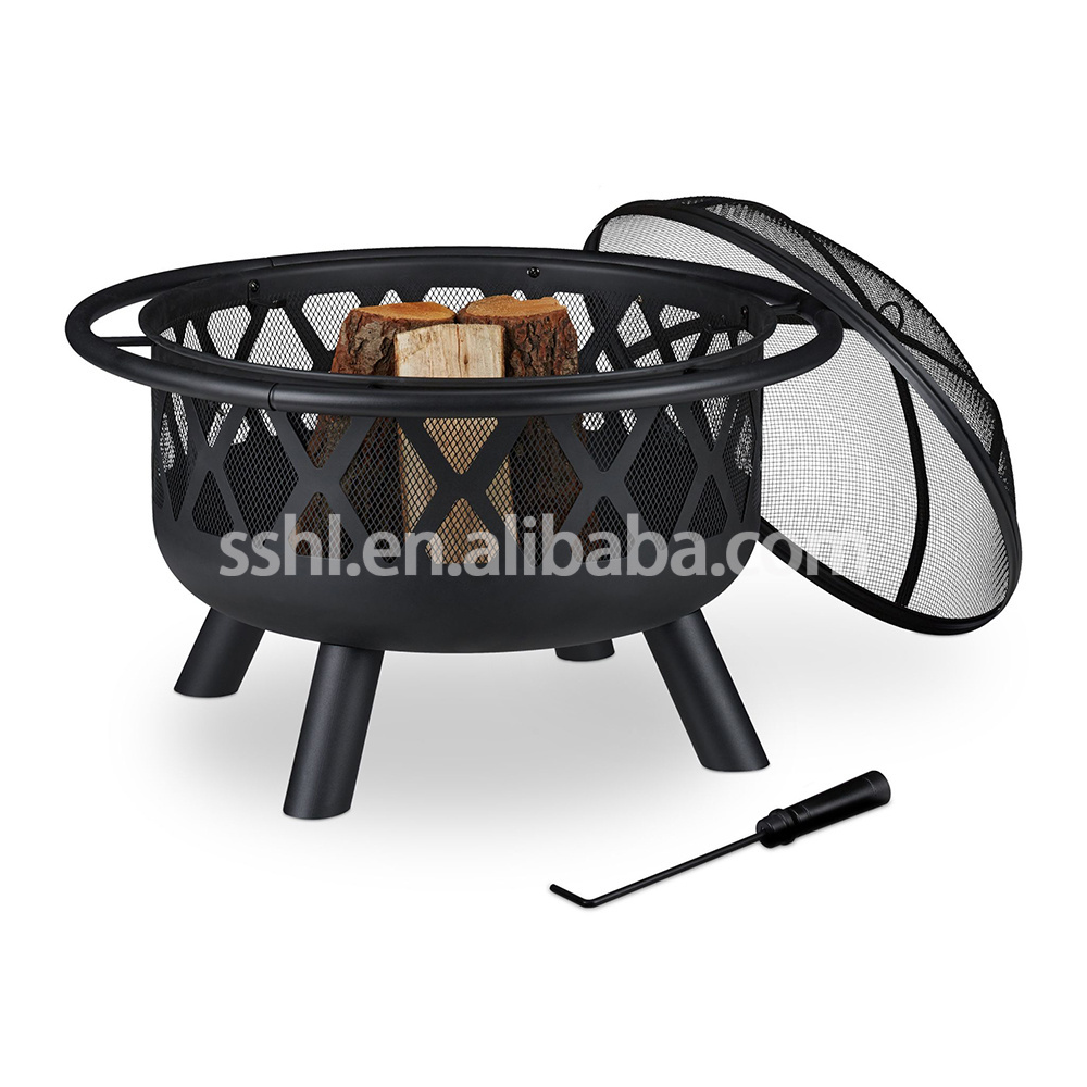 Manufacturers Outdoor Round Fire Pit with Diamond design Bonfire Wood Burner with cover and grill