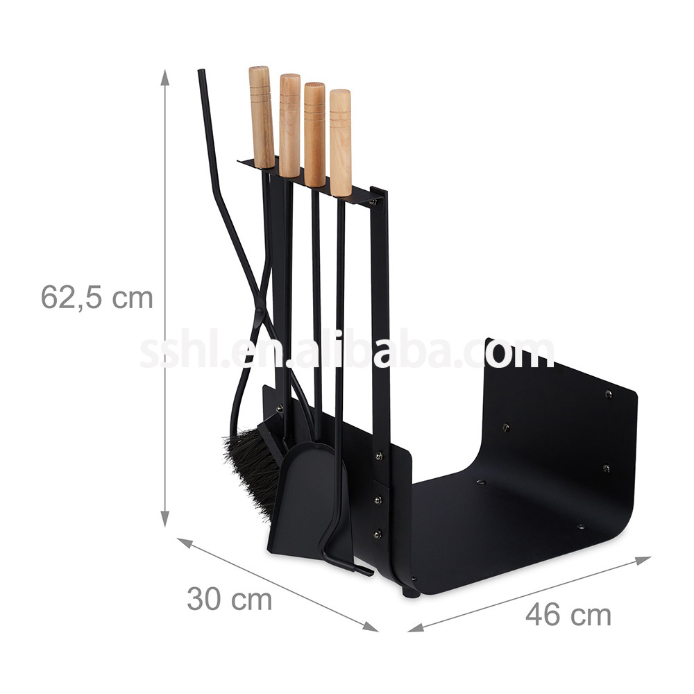 Firewood Rack Fireplace Log Rack With 4 Pcs Tools Set Grey Indoor Outdoor Firewood Holders Log Cart