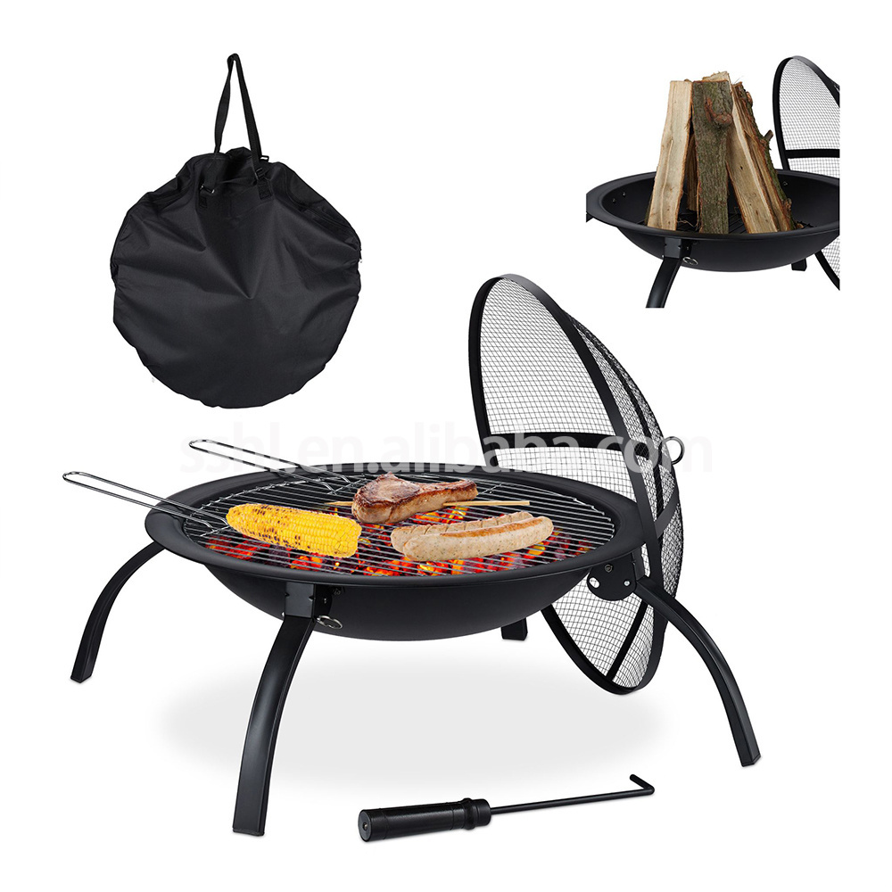 Outdoor metal portable foldable camping bbq Fire pit with cover and grill