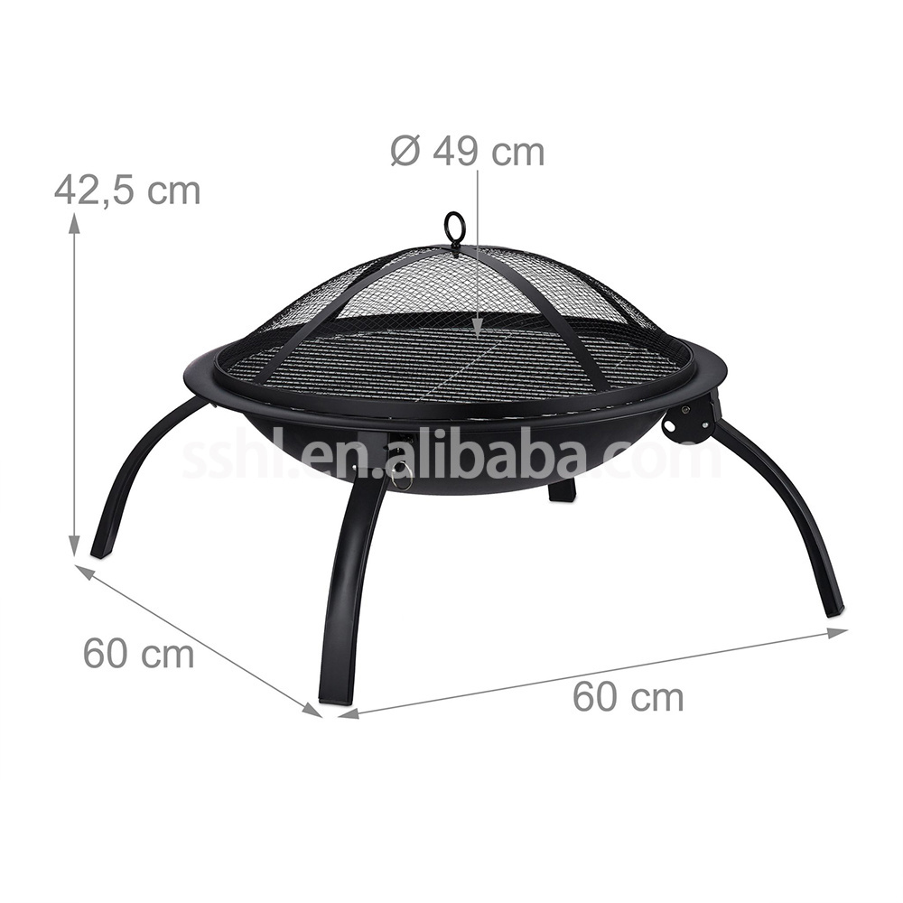 Outdoor metal portable foldable camping bbq Fire pit with cover and grill