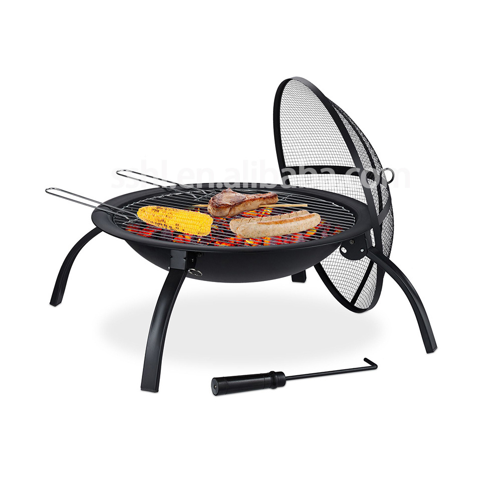 Outdoor metal portable foldable camping bbq Fire pit with cover and grill