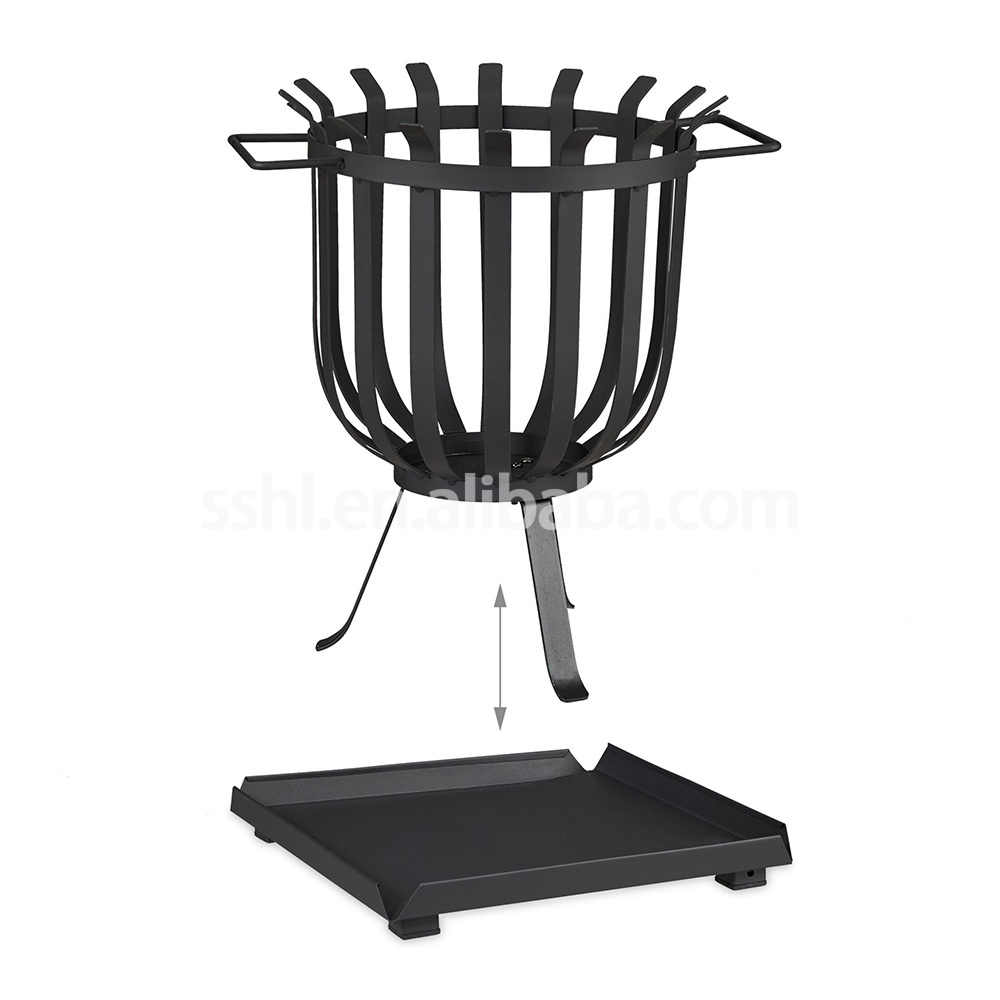 Factory Outdoor Round Steel Fire Basket Wood Firepit With Ash Tray