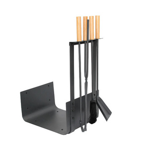 Firewood Rack Fireplace Log Rack With 4 Pcs Tools Set Grey Indoor Outdoor Firewood Holders Log Cart