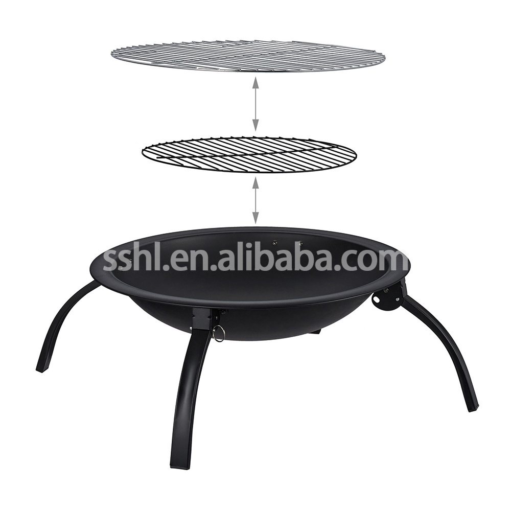 Outdoor metal portable foldable camping bbq Fire pit with cover and grill