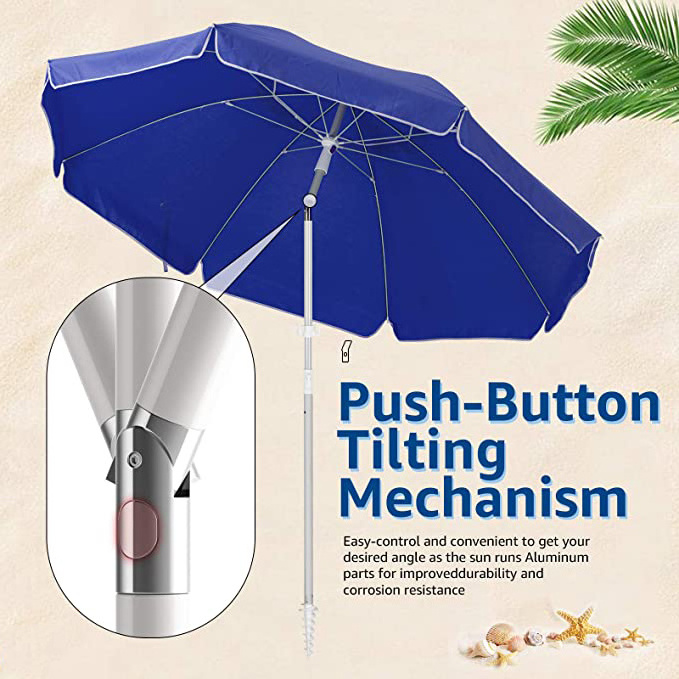 Outdoor Custom Portable Sunshade Beach Umbrella With Push Button Tilt  for Pool Beach sombrillas