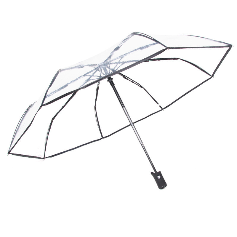 Fashion item OEM portable cheap automatic clear umbrella with custom logo foldable clear umbrella