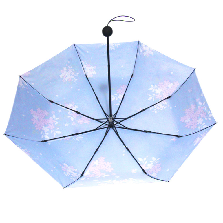 Custom flower printing parasol waterproof UV 3 folding umbrella for ladies