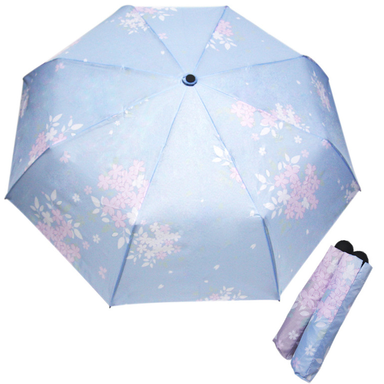 Custom flower printing parasol waterproof UV 3 folding umbrella for ladies