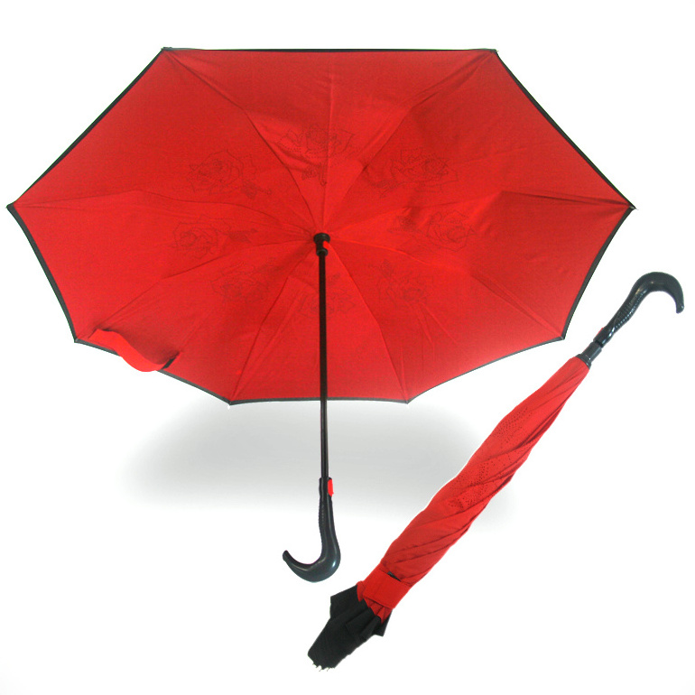 double canopy Reverse umbrella for car with C handle inverted umbrella