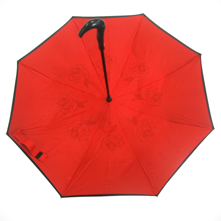 double canopy Reverse umbrella for car with C handle inverted umbrella