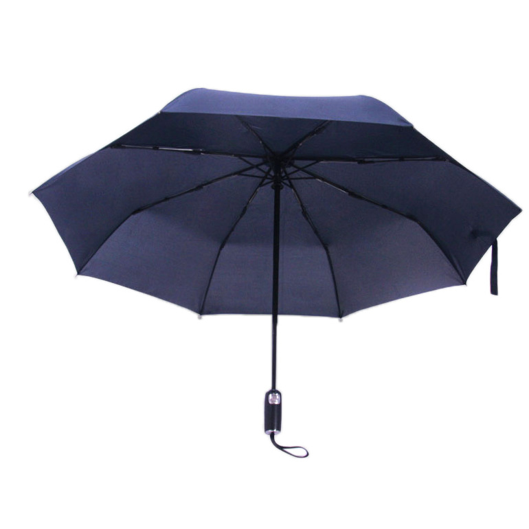 21 inch 8 panel auto open and close 3 folding umbrella with leather handle