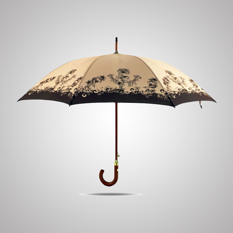 classical design wooden umbrella custom straight umbrella with wooden handle