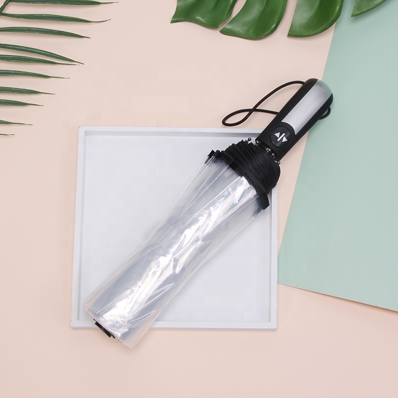 23 inch 10K fully automatic POE umbrella transparent clear 3 folding umbrella