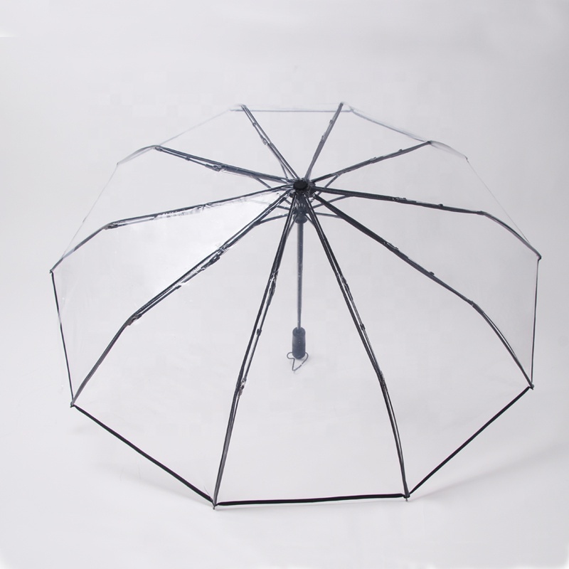 23 inch 10K fully automatic POE umbrella transparent clear 3 folding umbrella