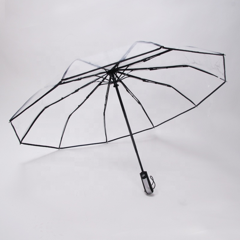 23 inch 10K fully automatic POE umbrella transparent clear 3 folding umbrella