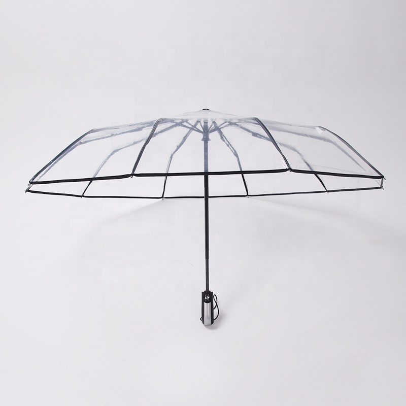 23 inch 10K fully automatic POE umbrella transparent clear 3 folding umbrella