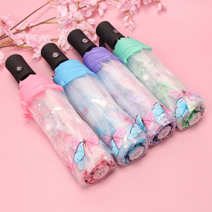 Factory high quality  butterfly cherry printing Poe clear umbrella