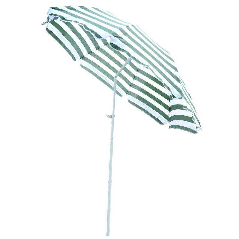 6ft Portable Green Stripe Large Tilting Balcony Patio Beach Umbrella Outdoor for Summer Holiday