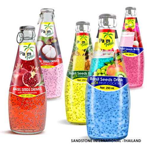 Basil Seeds Drink with Fruit Juice in Glass Bottle 290 ml.