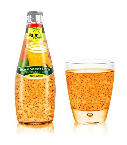 Basil Seeds Drink with Fruit Juice in Glass Bottle 290 ml.