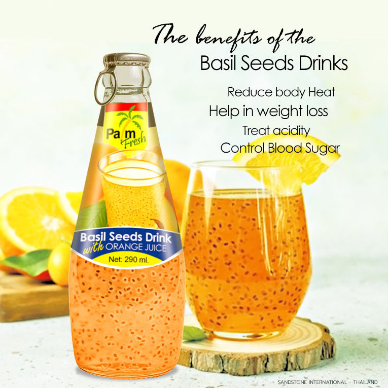 Basil Seeds Drink with Fruit Juice in Glass Bottle 290 ml.