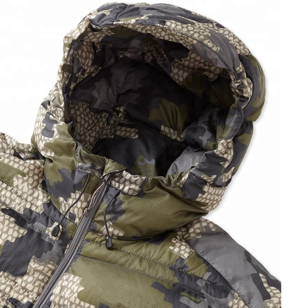 Competitive Quality Custom Warm Camo Printed Mens Puffer Bubble Jacket Down Insulated Hunting Jacket Winter Camouflage Windbreak