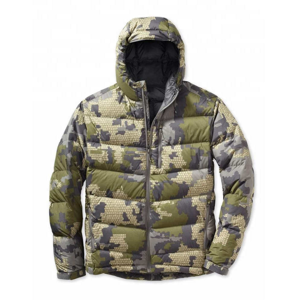 Competitive Quality Custom Warm Camo Printed Mens Puffer Bubble Jacket Down Insulated Hunting Jacket Winter Camouflage Windbreak