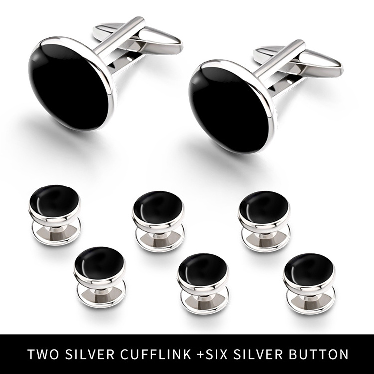 Luxury Gift Box Silver Cuff Button Six 6 Sets Tuxedo Suits Sleeves Cufflinks Tuxedo Studs for Man